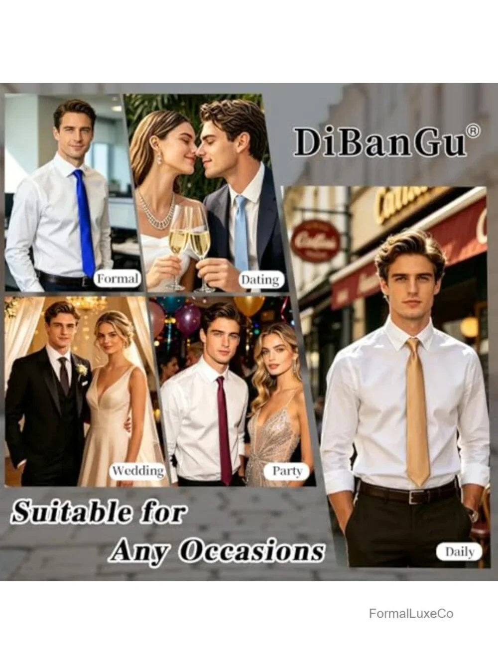 Men's Satin Tie and Pocket Square Set with Tie Clip and Lapel Pin
